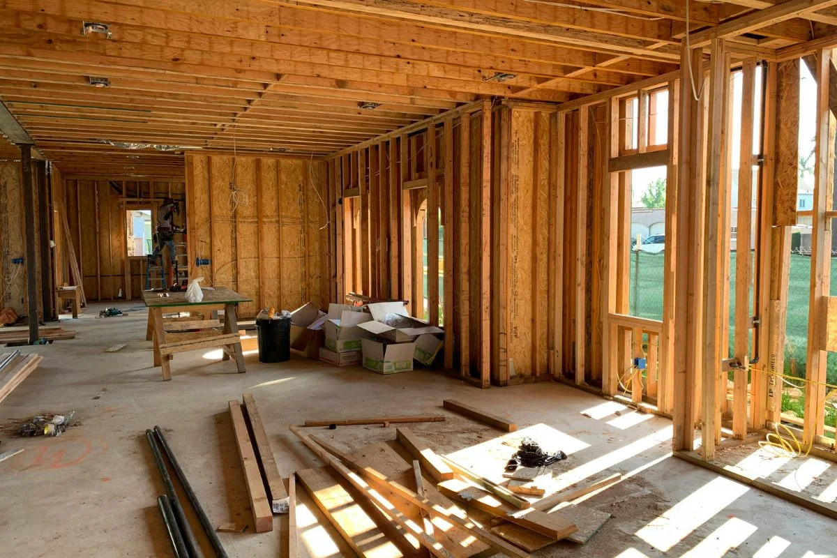 Timber framing inside a house under construction